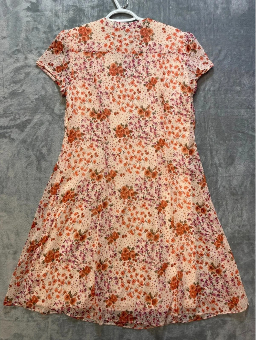 MSK Womens Floral Dress Size 12 Peach Orange Chiffon Pleated V Neck Short Sleeve - Picture 2 of 11